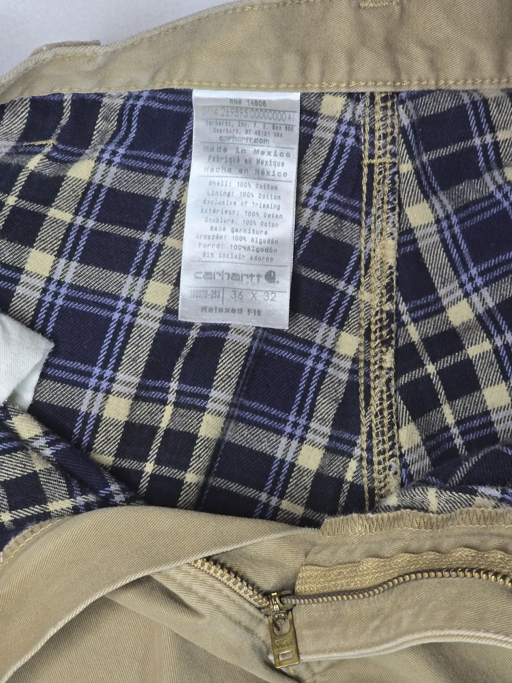Carhartt Relaxed Fit Carpenter Work Pants Men's 36x32 Khaki Cotton